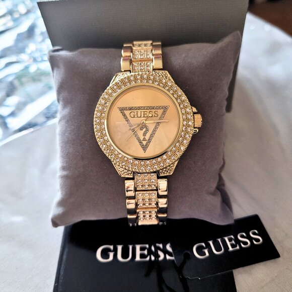 Guess Women's Gold Swarovski Crystals Dress Watch - Picture 2 of 6